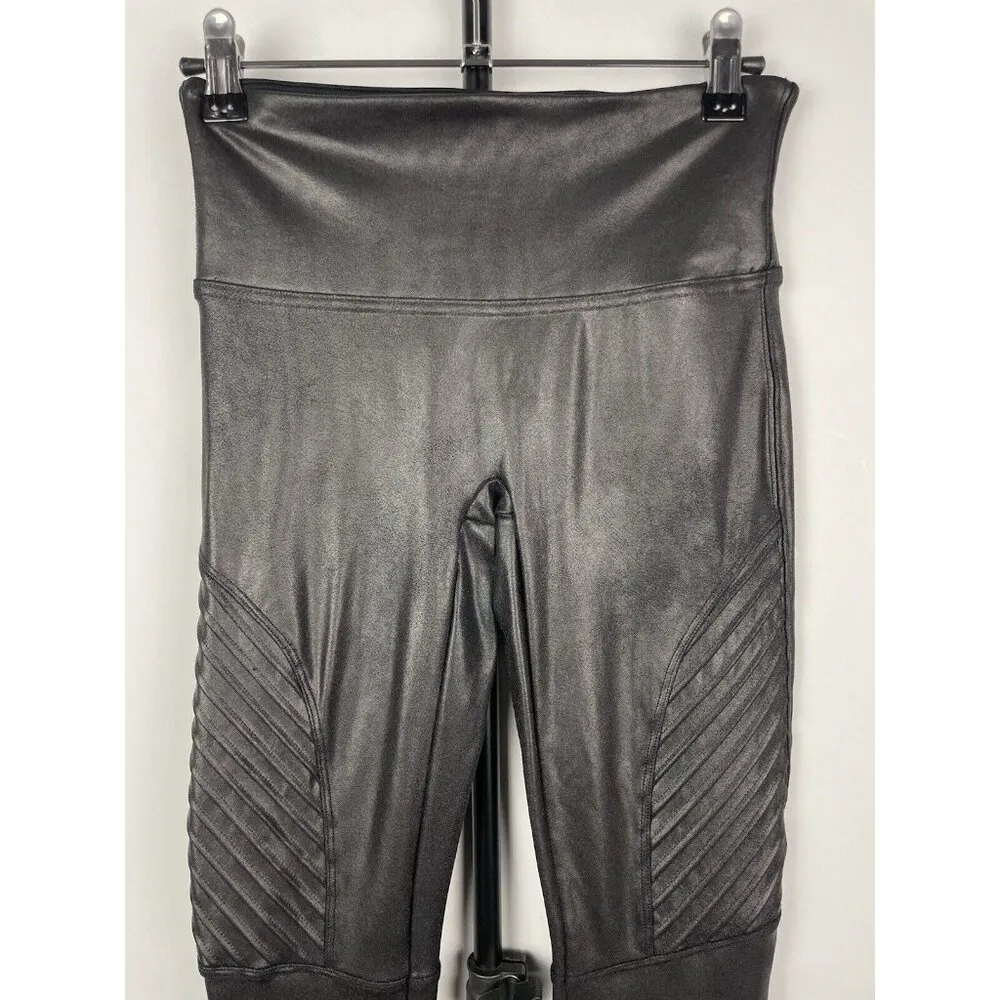 Spanx‎ Metallic Black Faux Leather Moto Edgy Punk Rock Pull On Leggings Size S - Image 2