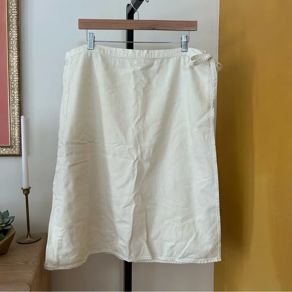 J. Crew Garment Dyed Wrap Skirt Midi Side Tie A-Line Cotton Lyocell Cream Size L - Image 2