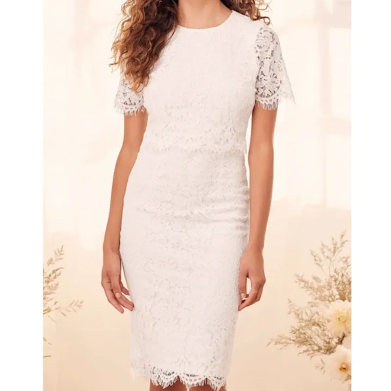 Lulus NWOT Devotion Off-White Eyelash Lace Sheer Cap Sleeve Midi Dress Medium - Image 2