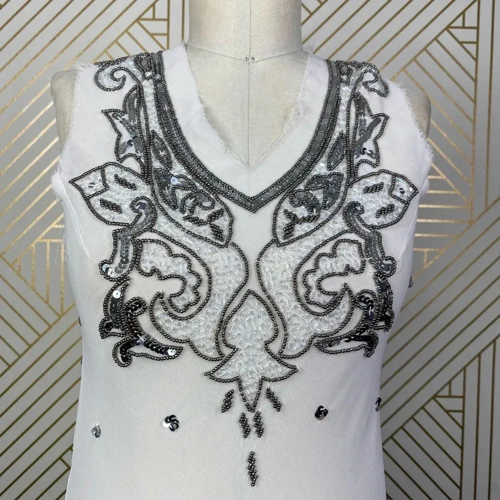 RAGA White‎ Sheer Silver Sequin Beaded Dress - Image 3