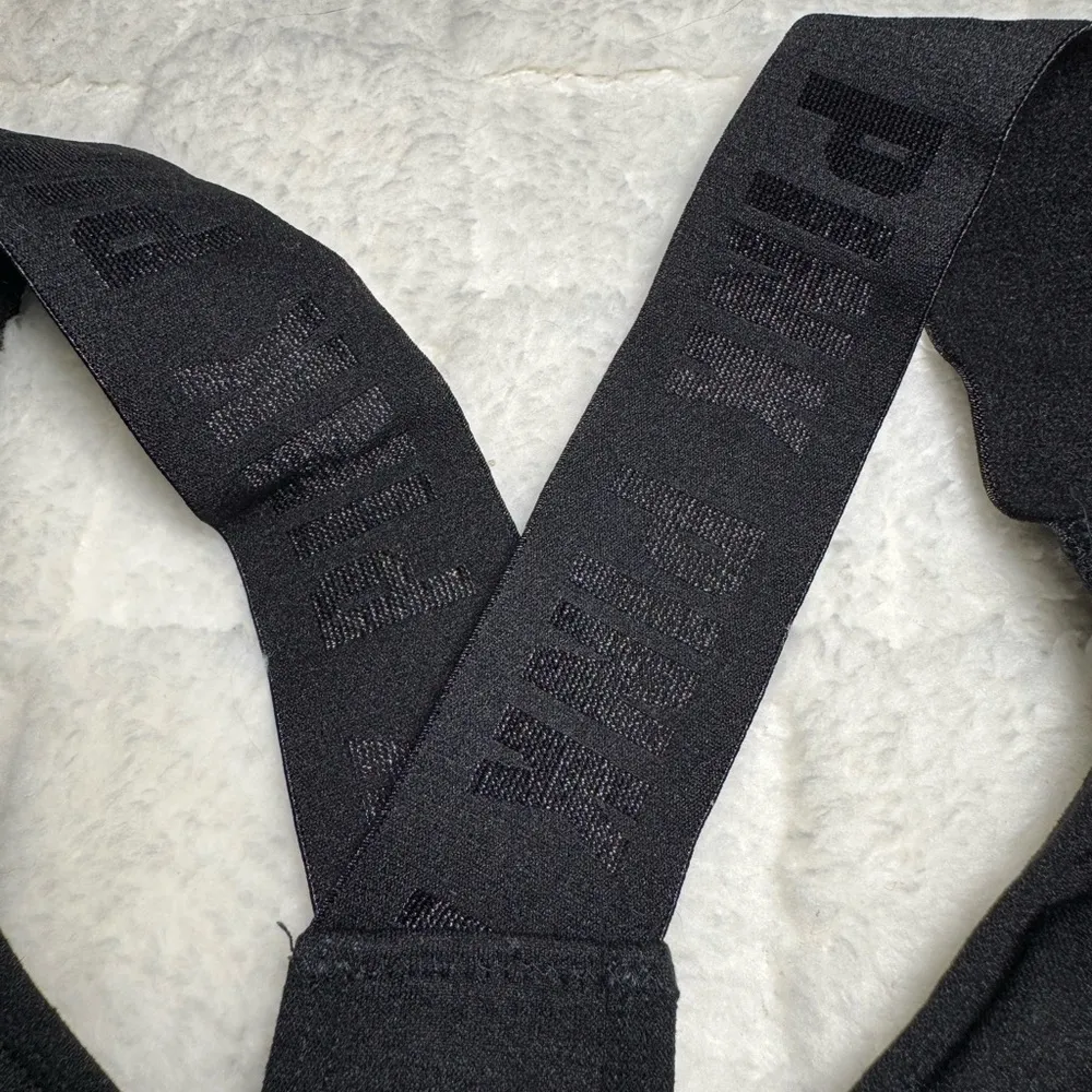 VS PINK Black Longline Sports Bra with Logo Straps and Pads - Image 3