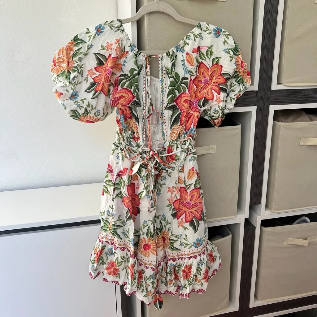 NWOT Farm Rio Bloom Garden Short Sleeve Mini Dress in White Floral Print - Image 6