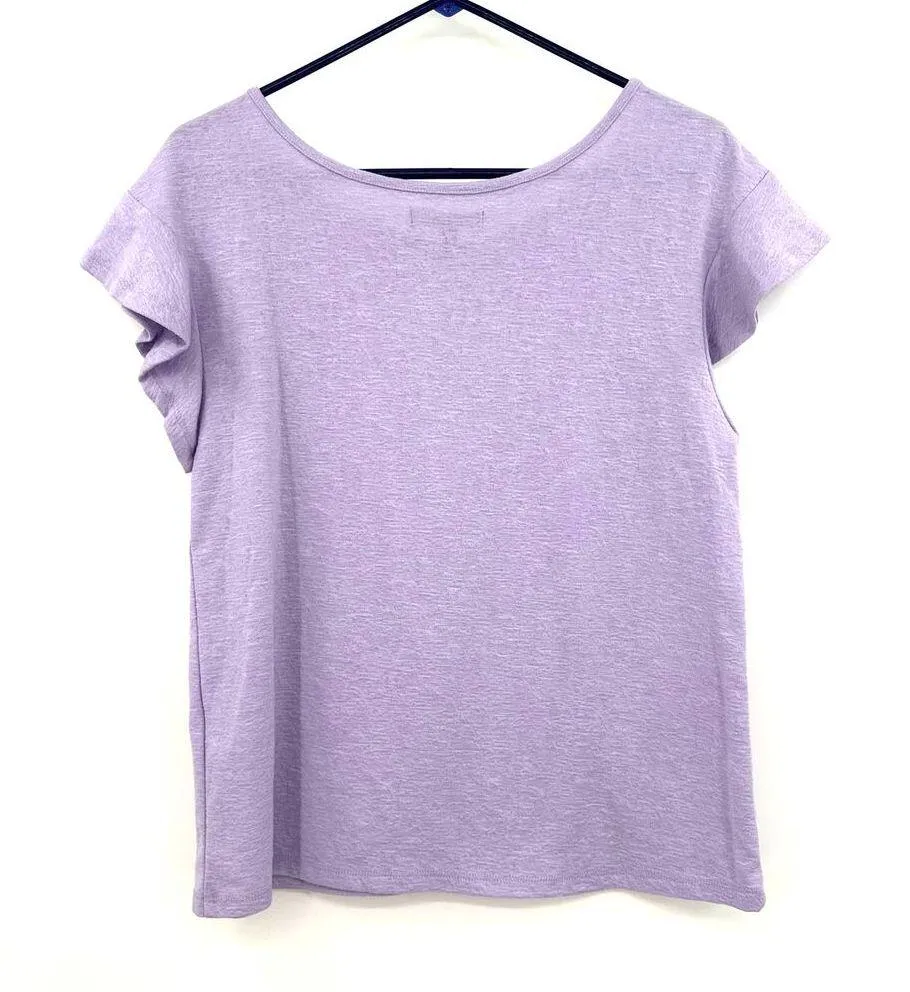 Banana Republic Size Medium Petite Shirt Purple Ruffle Sleeve Solid Casual Daily - Image 2