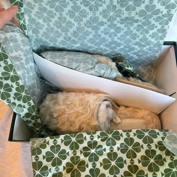 Kate Spade New York Dove‎ Cream Faux Fur Slippers Slides Women's Size 11B NEW - Image 3