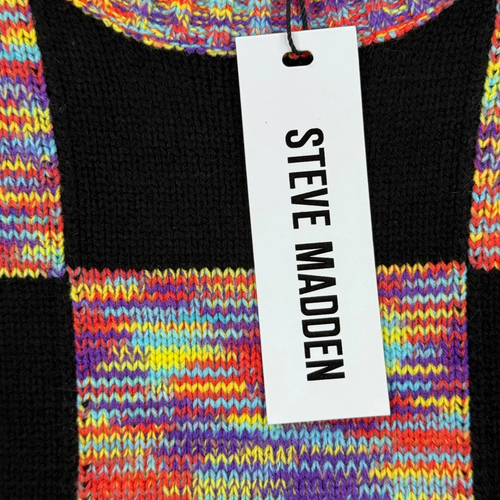 Steve Madden Sweater Medium Black Multi‎ Colorblock Knit Pullover Women - Image 6