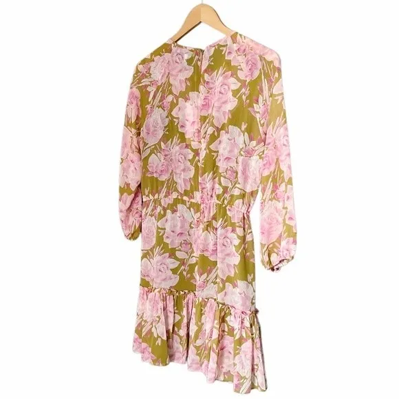 NWT Likely Dress Olive Green Pink Floral Hadi Long Sleeved Ruffled Dress Size 8 - Image 8