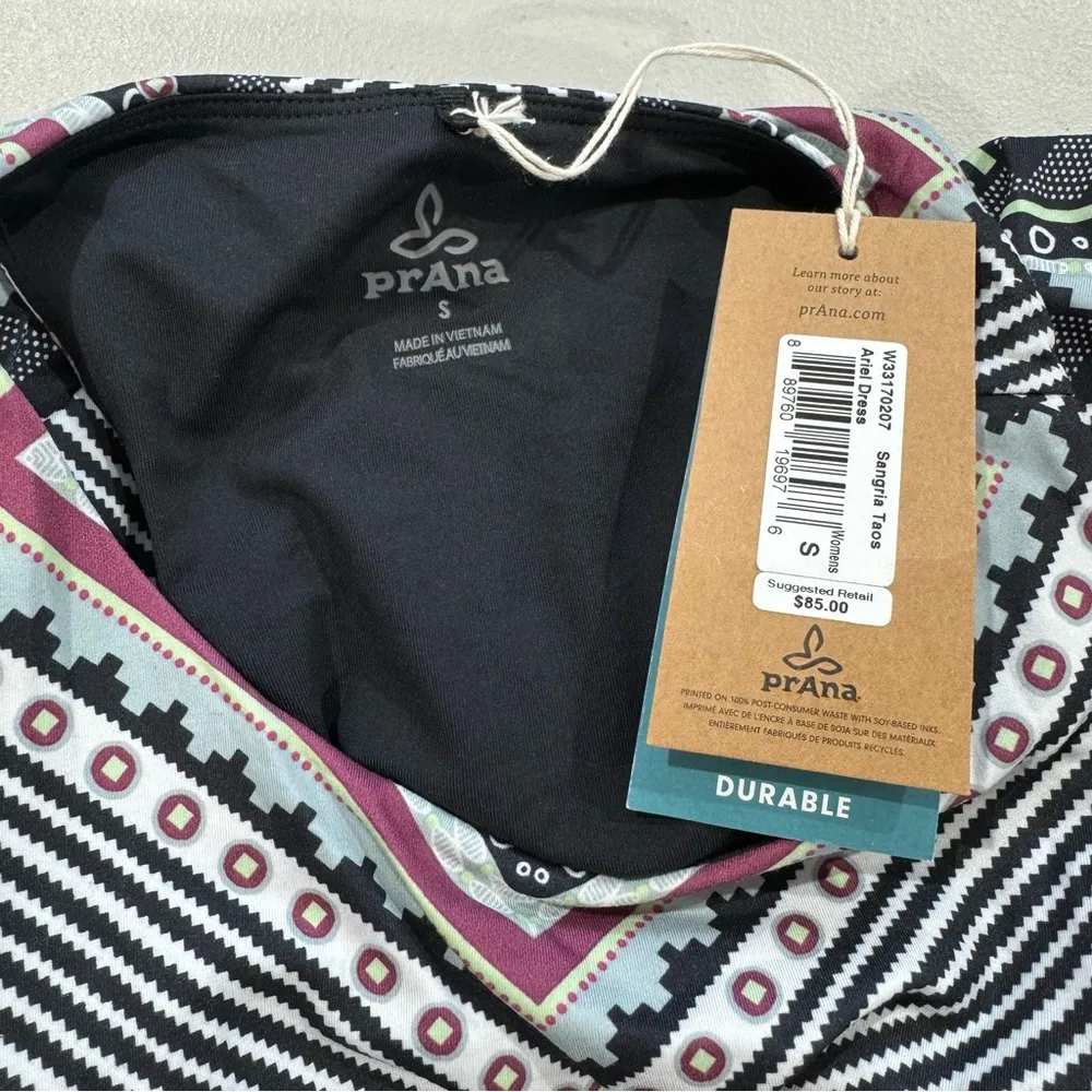 Prana Sporty Mini Dress Racer Back Size Small Ariel Aztec Print Built-In Bra - Image 6