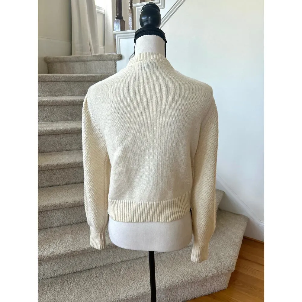 &Other Stories Cream White Knit Floral Embroidered Crewneck Sweater - Image 4