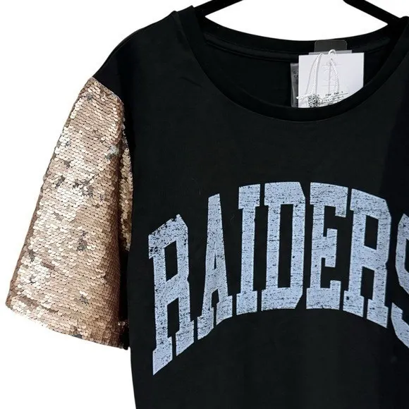 NEW Gameday Couture Raiders Two Sided Sequined Sleeve Tee Size S Gold - Image 3