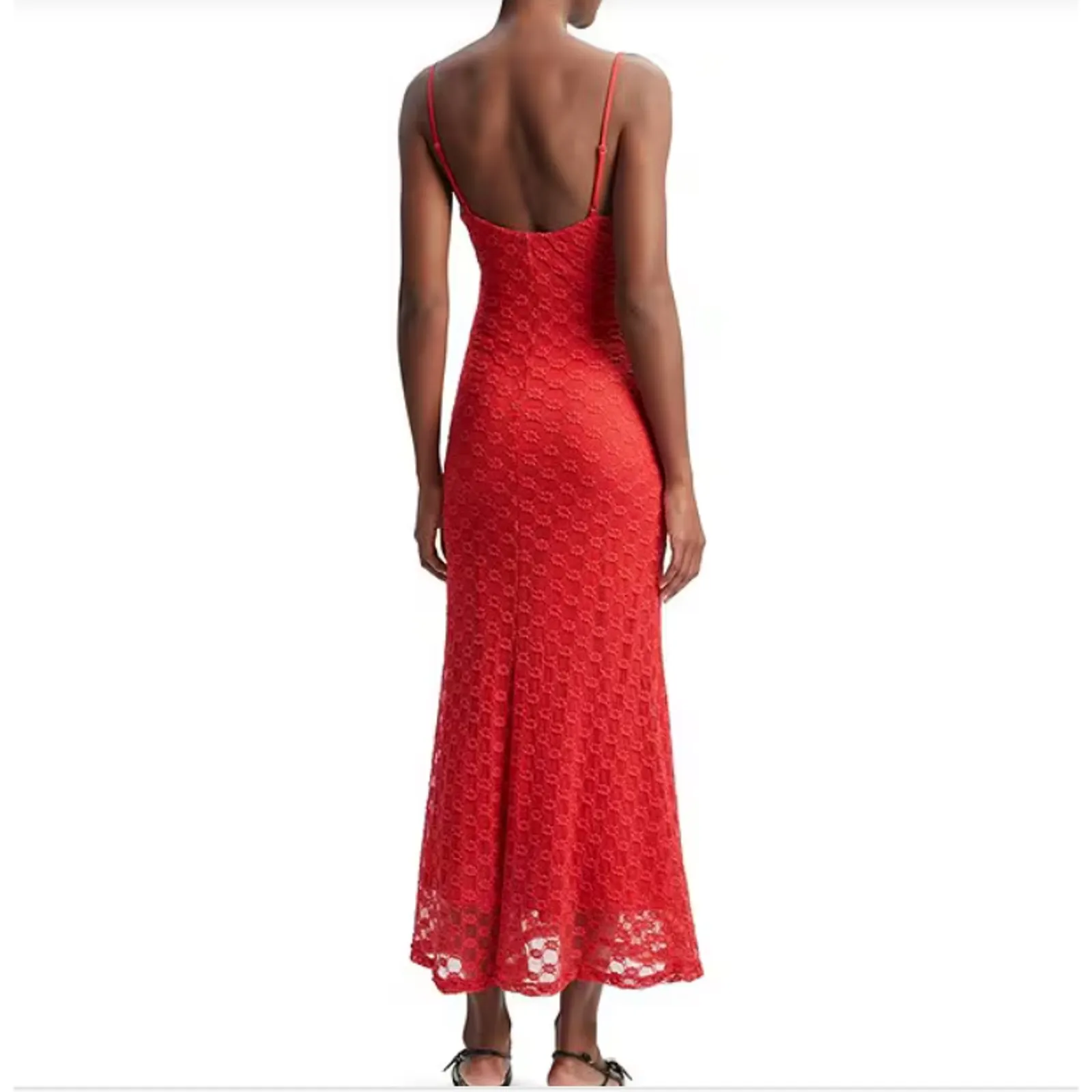 Bardot Adoni Square Neck Textured Floral Mesh Midi Slip Dress Fire Red Size 8 - Image 2