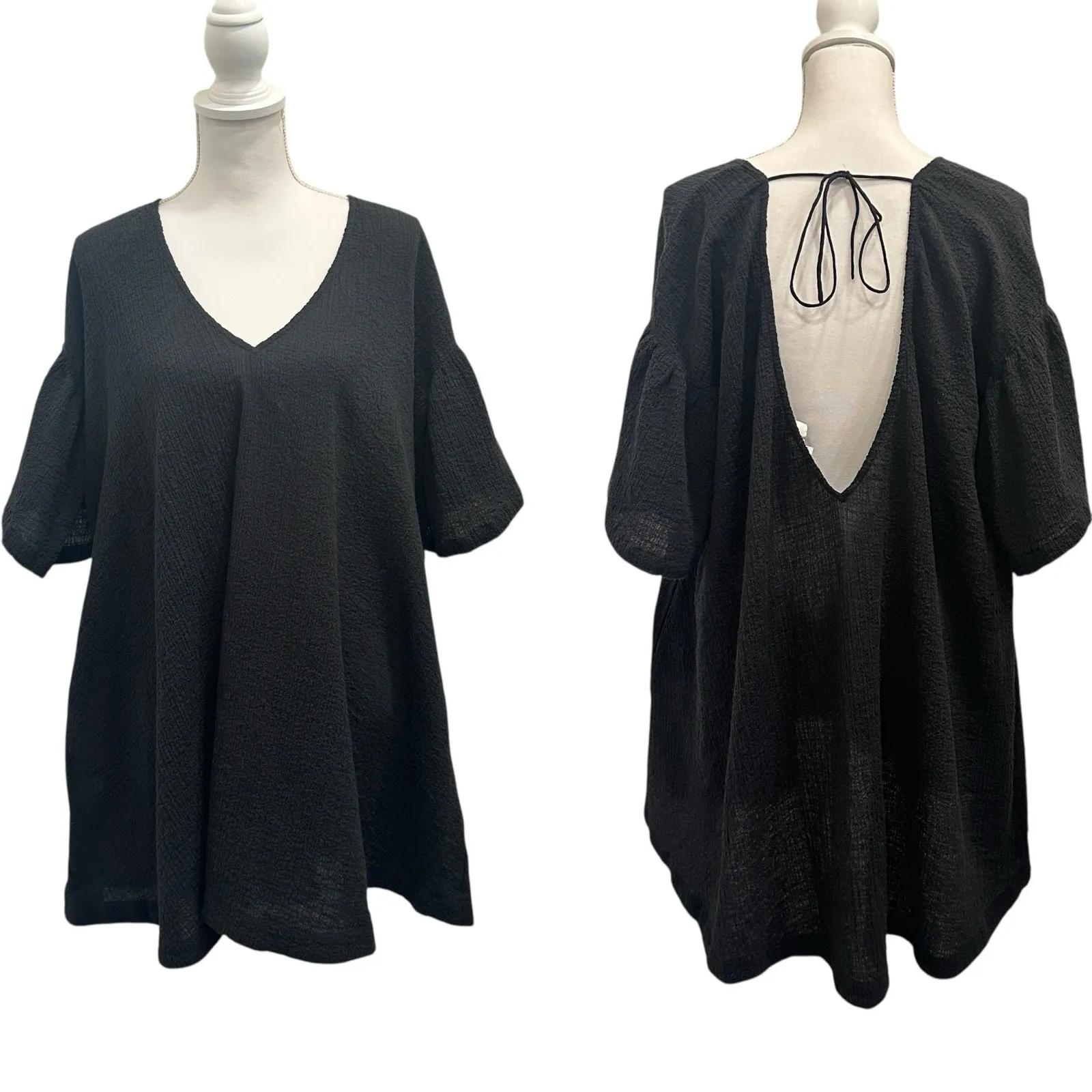 L’Academie Revolve Black Marva Textured Mini Dress Boho Resort Wear Beachy Large - Image 2