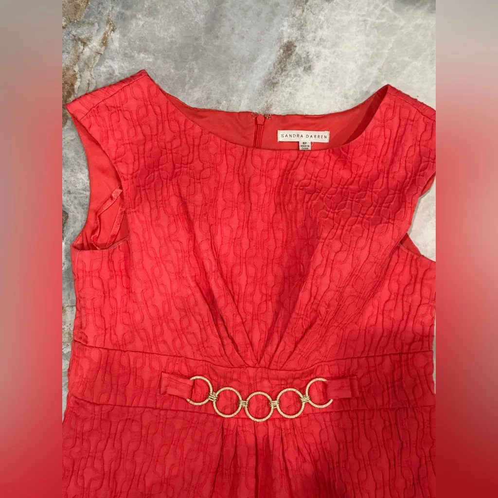 Sandra Darren  Vibrant Red Patterned Dress - Image 12