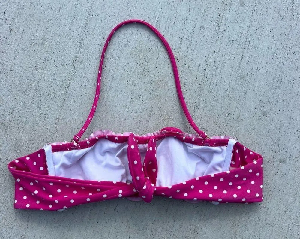 Victoria’s Secret Hot Pink White Polkadot Ruffle Bandeau Halter Bikini Top - Image 2