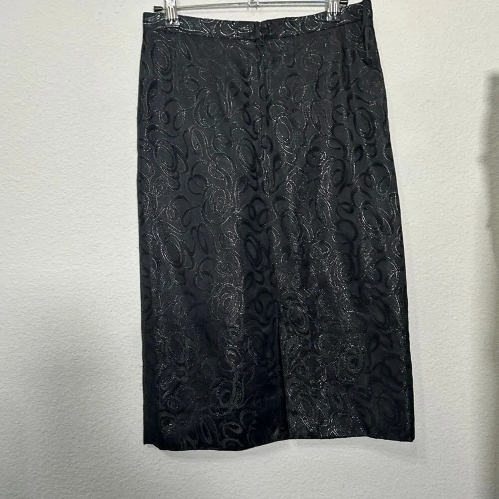 Vintage Guy Laroche Paris Pencil Skirt Black & Silver Made in France Sz 4 Glam - Image 3