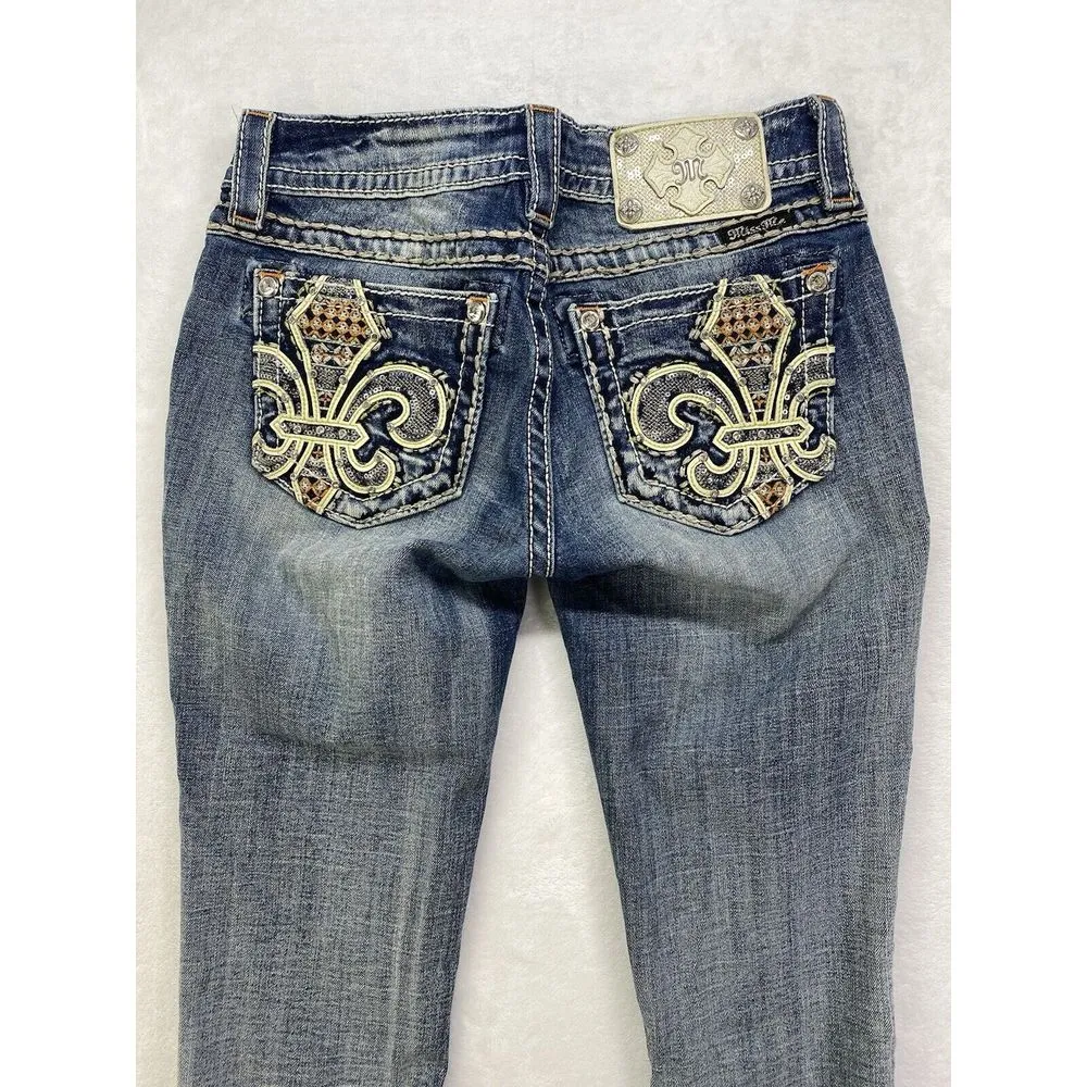 Miss Me Jeans Womens Sz 25 cuffed capri Denim Embellished Fleur de lis Pockets‎ - Image 2