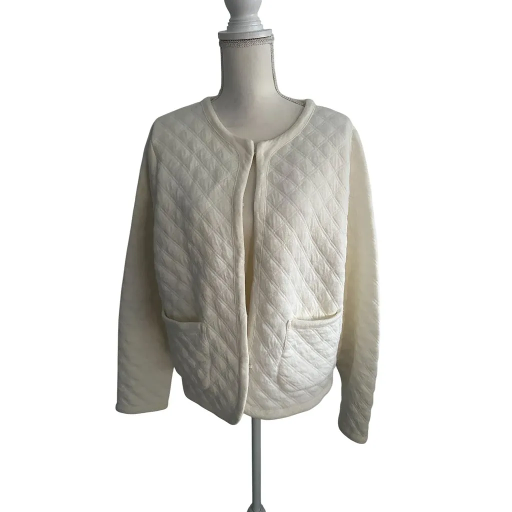 J CREW Cream Off White Quilted Jacket Size Large - Image 4