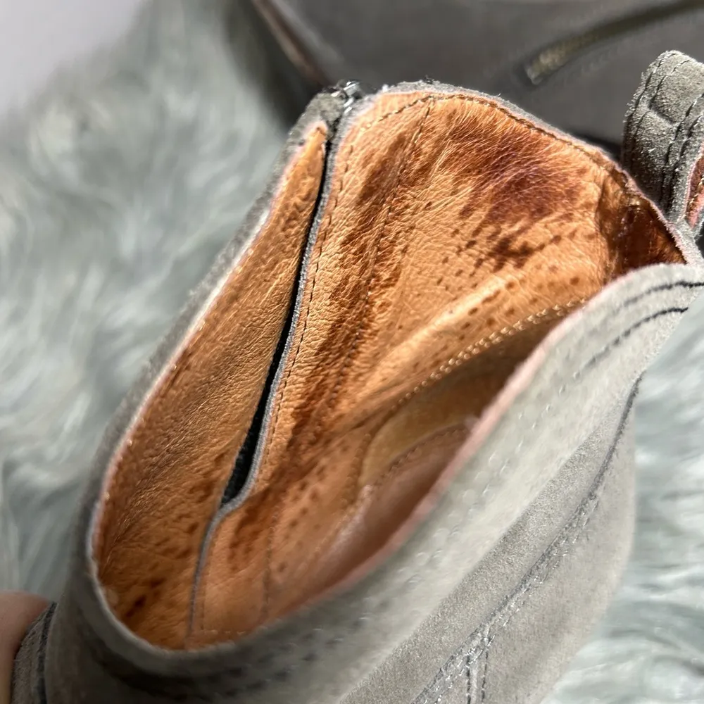 FRYE Madeline Gray Suede Zip Ankle Heel Boots  
size 7.5 - Image 12