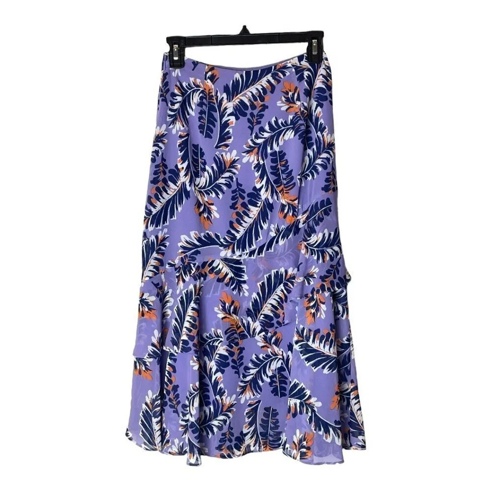 Whistles Purple Josephine Floral Print Tiered Frill Midi Skirt Size‎ 2 - Image 4
