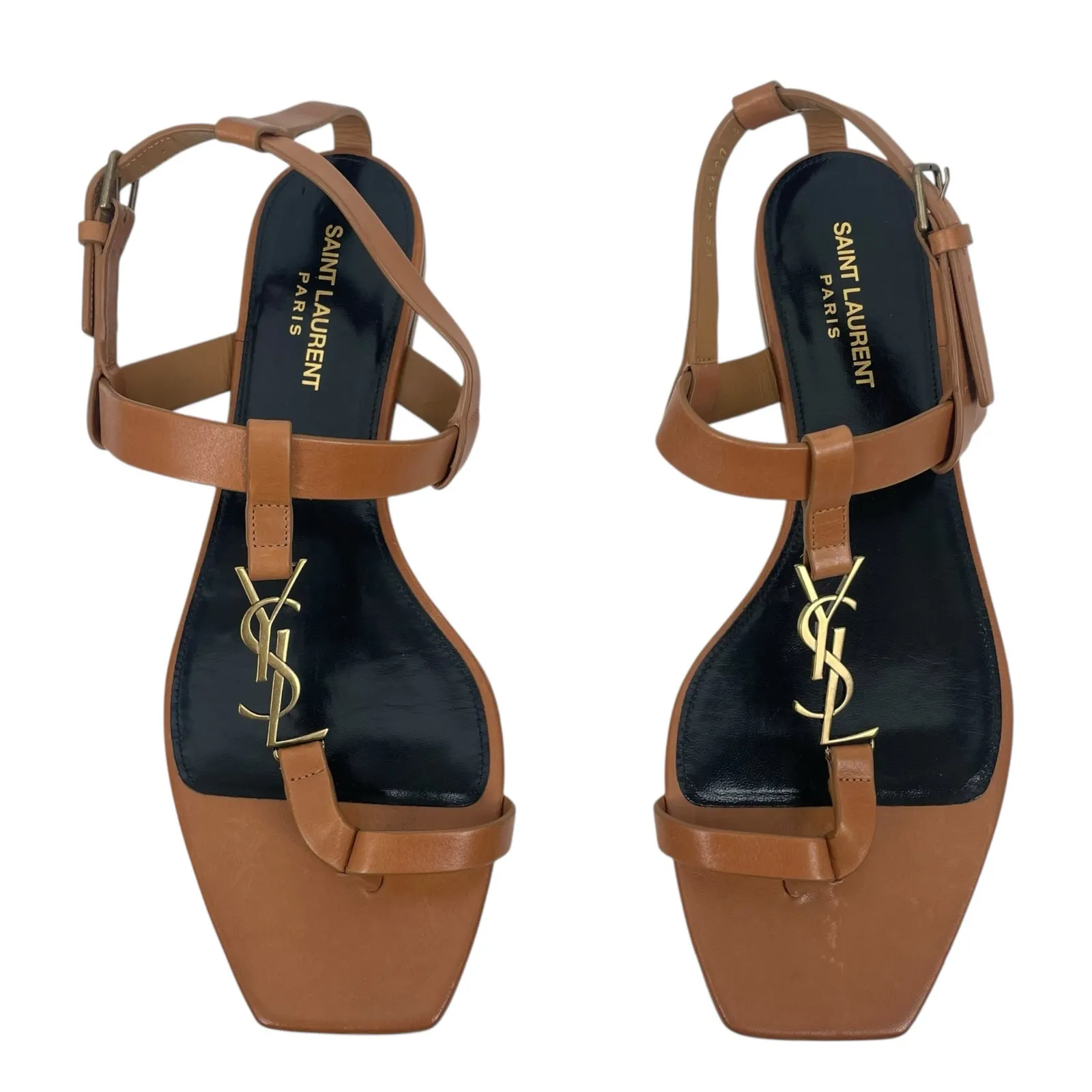 Saint Laurent Cassandra YSL Logo T Strap Toe Ring Sandal Brown Size 41 - Image 5