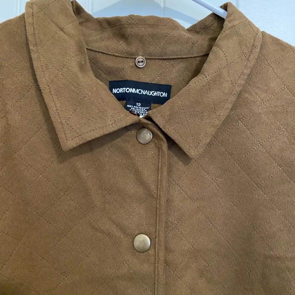Vintage Norton McNaughton‎ women’s quilted stitch faux suede brown tan jacket 12 - Image 4