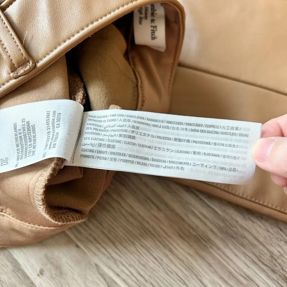 Abercrombie & Fitch Ultra High Rise Vegan Faux Leather Pants Split Hem in Brown - Image 9