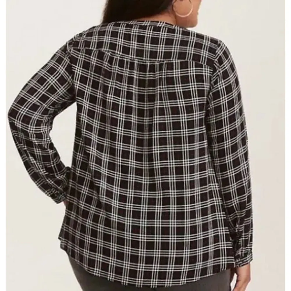 Torrid Lace Up Neck Long Sleeve Plaid Blouse Top Pullover Black Red Large Fall - Image 12