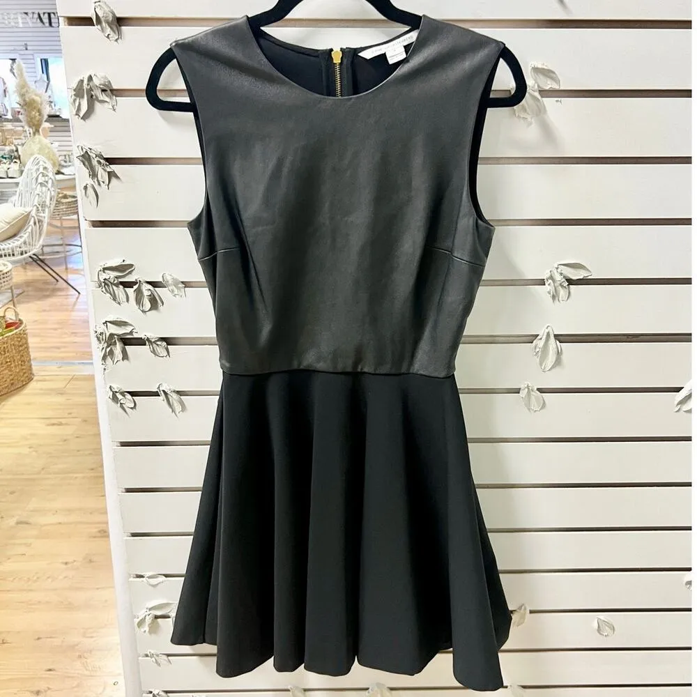 Diane Von Furstenberg Jeannie Sleeveless Faux Leather Combo Mini Dress Black 6 - Image 2