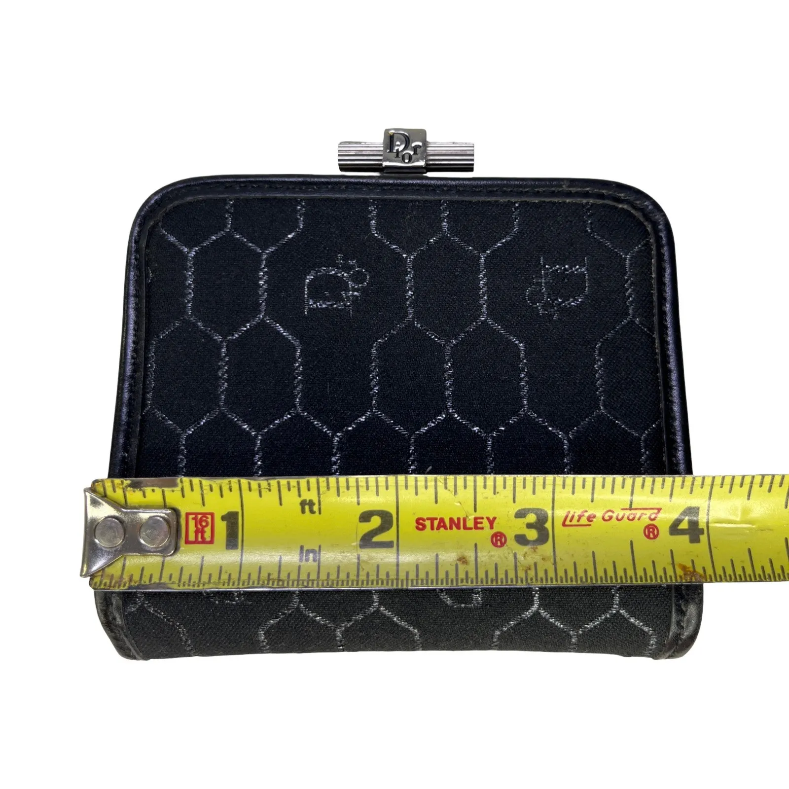 Vintage Christian Dior Honeycomb Monogram Coin Purse Black Silver Dior Wallet - Image 12
