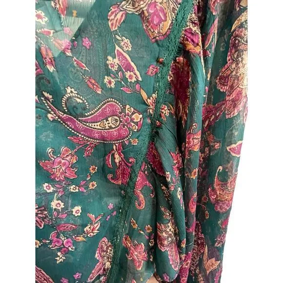 NWT Band‎ of the Free Women XS Paisley Tie Front Crop Top Boho Chic Western Blue - Image 10