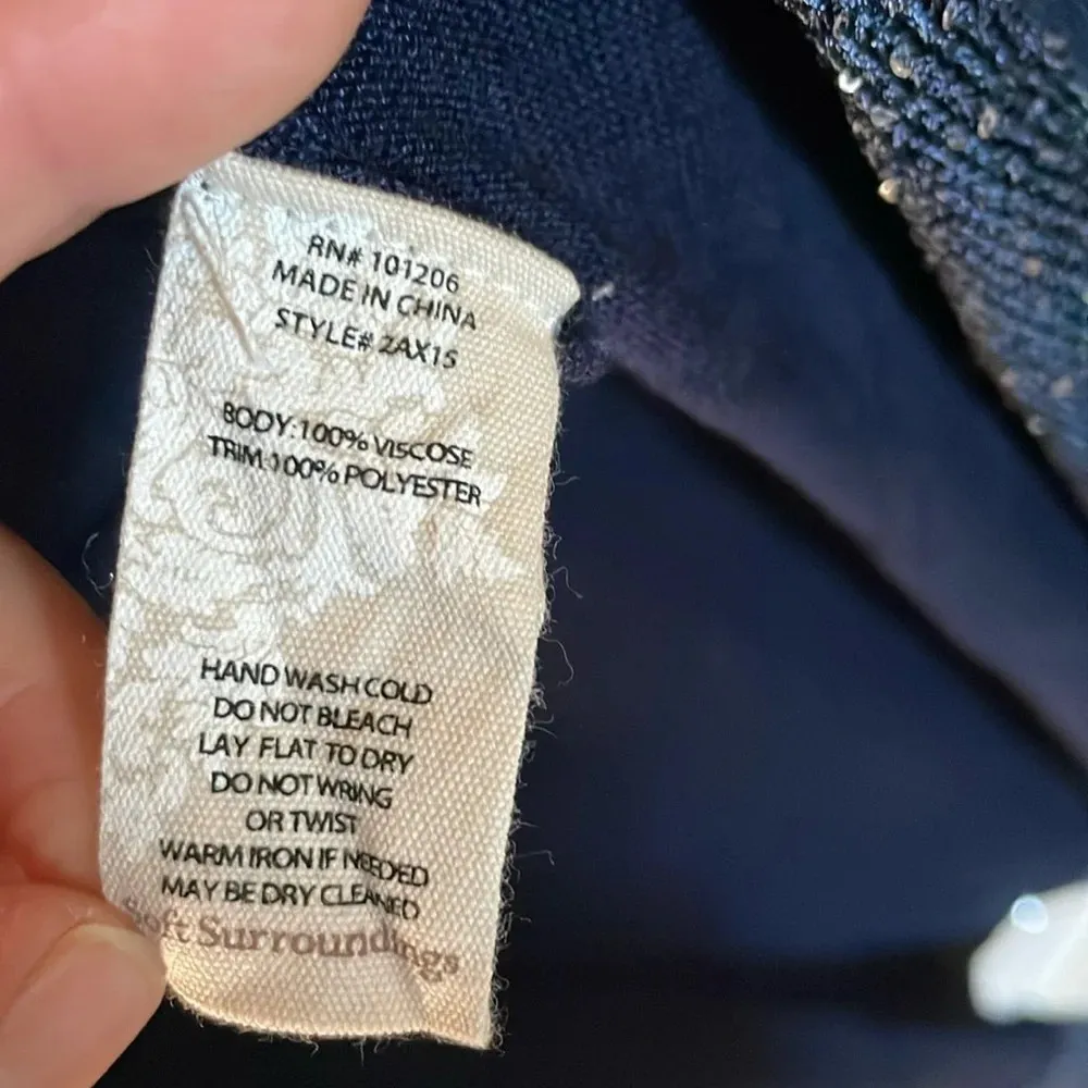 Soft Surroundings Navy Sequin Trimmed Open Duster Cardigan Large - Image 3