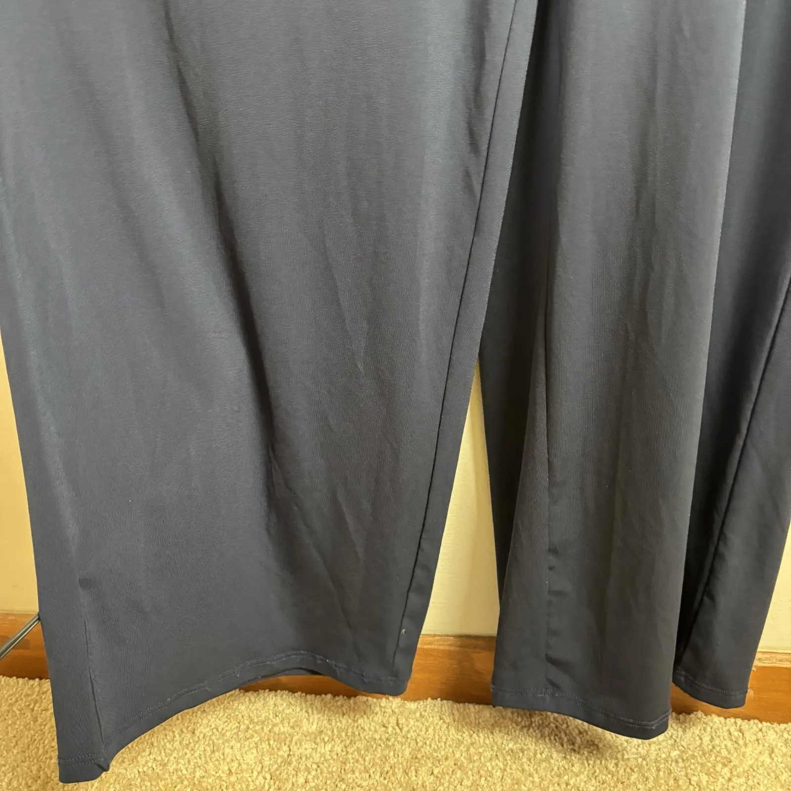 H by Halston Jumpsuit Women Large Petite Navy Blue Jersey Lace Flutter Sleeve LP - Image 3