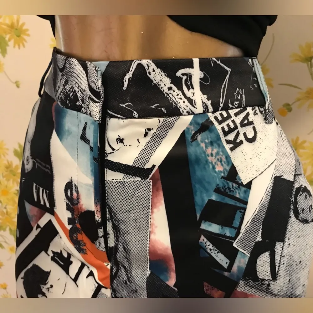 collage print satin ankle pants size M - Image 2
