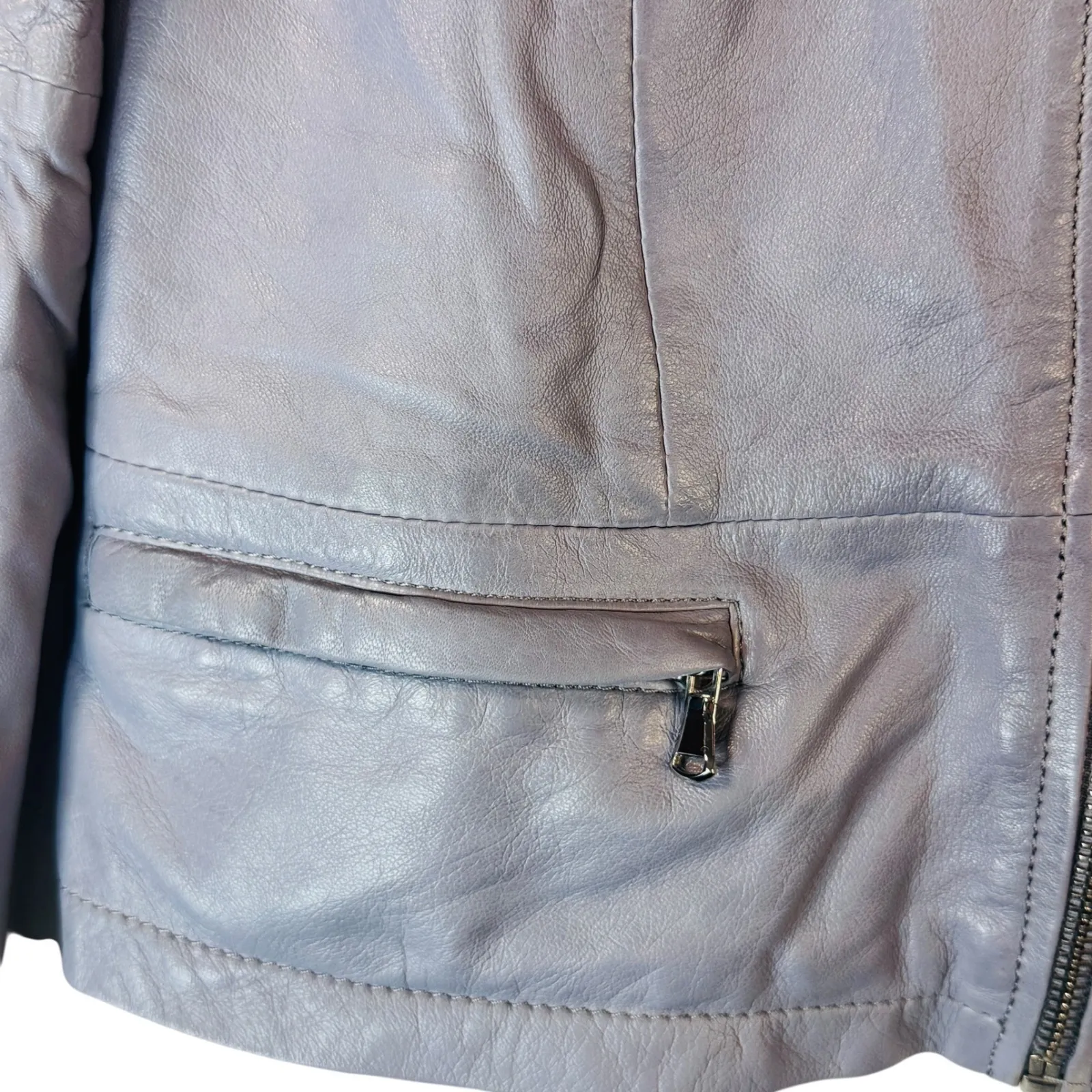 Rino & Pelle Abigail Leather Jacket Women's 40 Lavender Moto Zip‎ Lambskin READ Purple Size M - Image 15