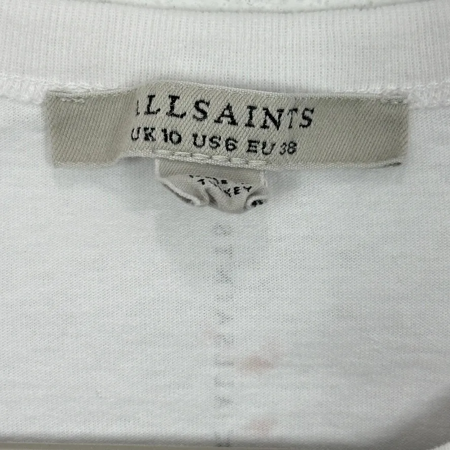 ALLSAINTS Gia Tee White Ruched Drawstring Cropped T Shirt Womens US 6 UK 10 - Image 2