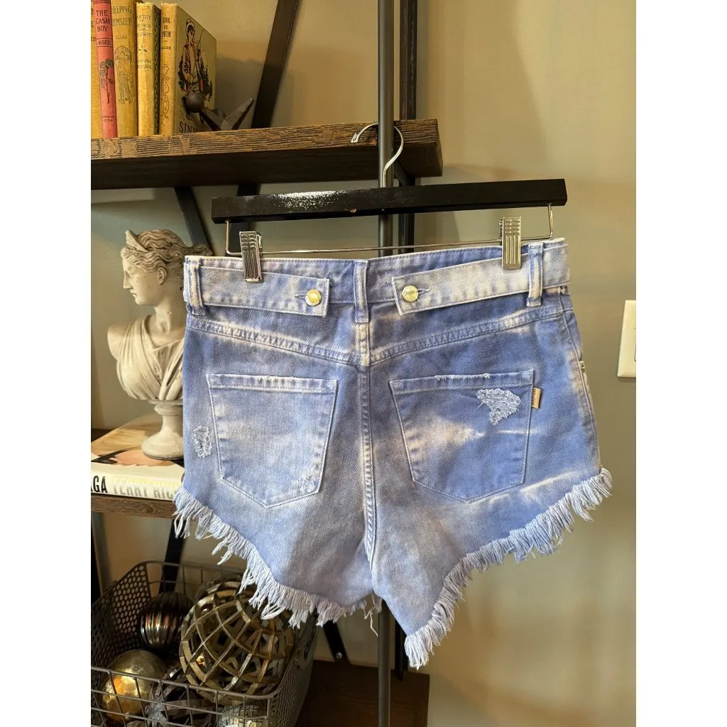 retrofete Tessa Cut Off Denim Shorts Purple Bleach Womens Size 28 - Image 10