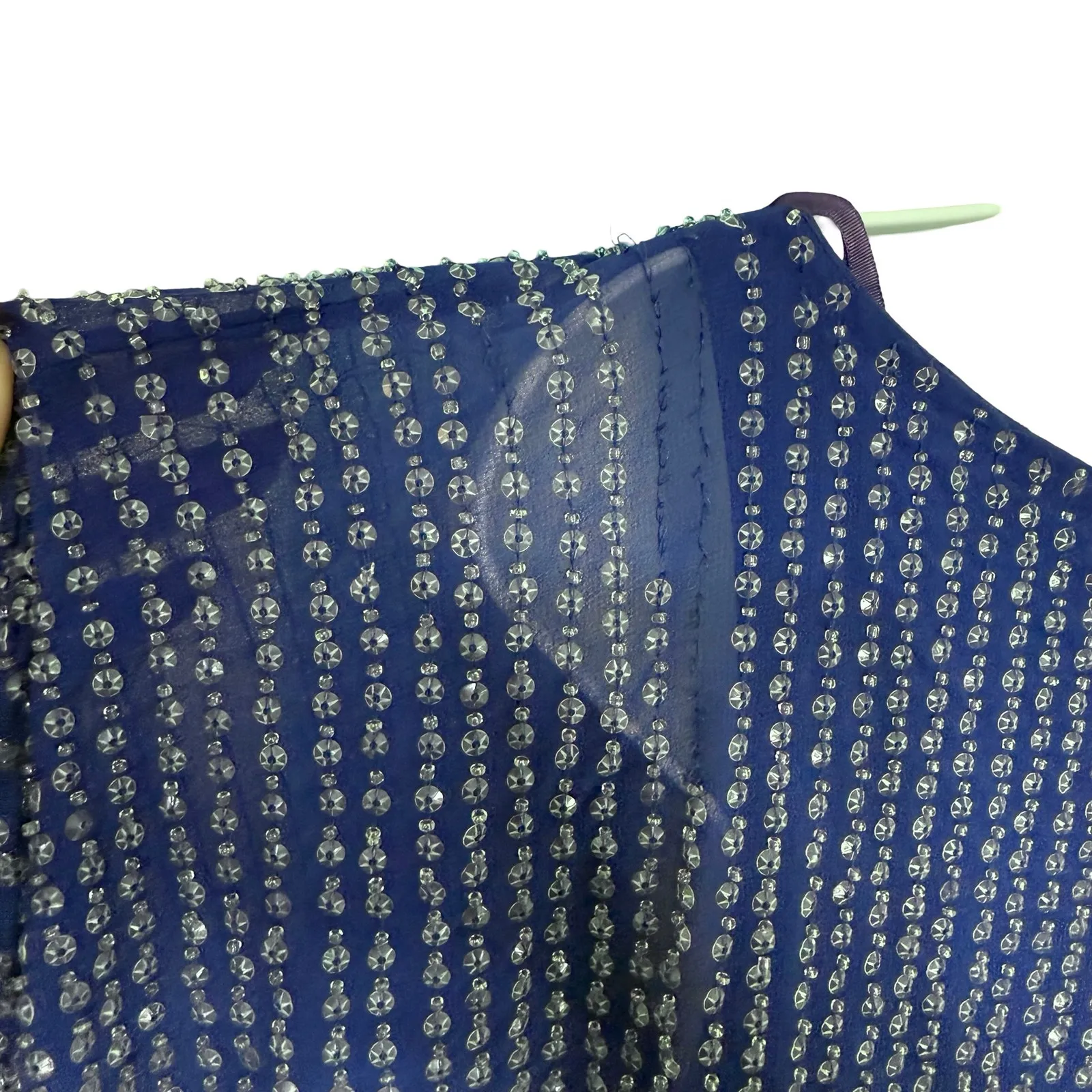 Free People Deep Sea Blue Purple Chrysallis Beaded Sequin Kaftan Mini Dress XS - Image 14