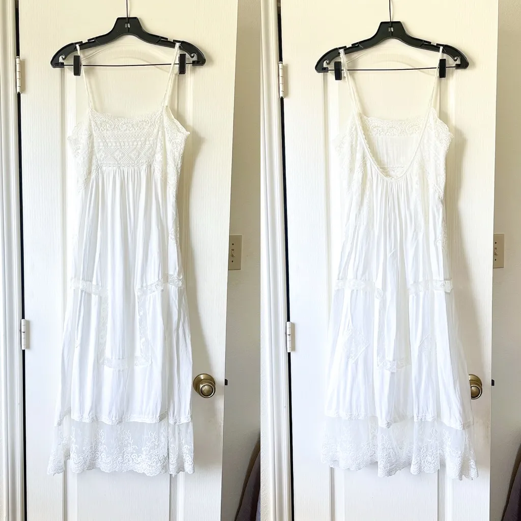 Spell Peaches Lace Slip Dress Boho Ivory Midi White Small EUC - Image 2