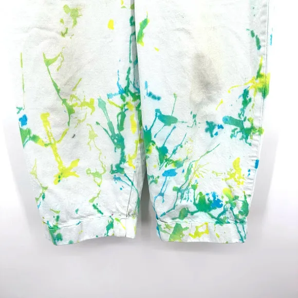 Zara size 8 white jeans‎ pleated top blue yellow green paint splatter detail - Image 6