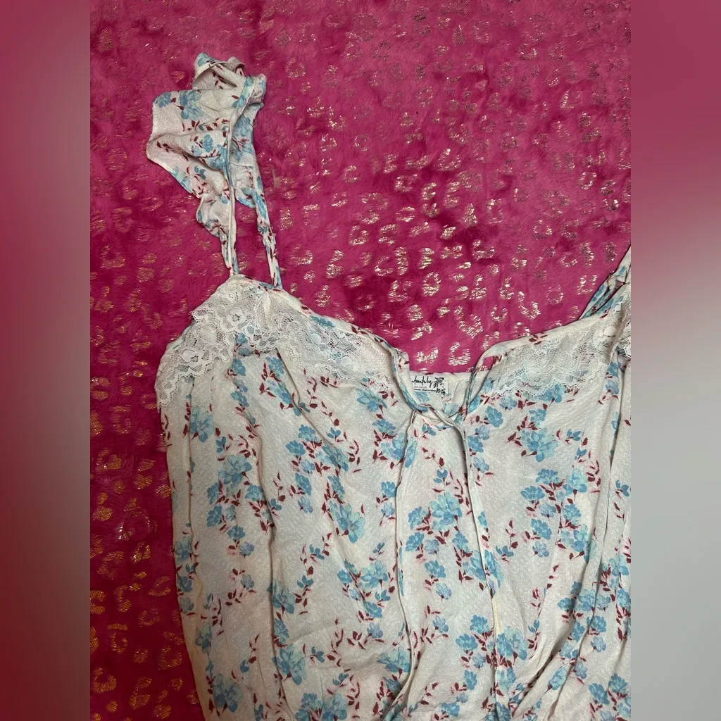 NEW Free People Floral White Ruffle Sleeve Lace Detailed Tank Top Bodysuit Sz S - Image 4