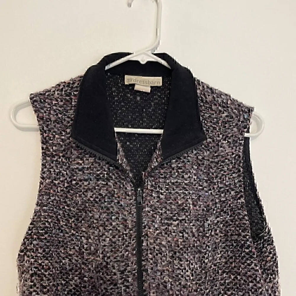 VINTAGE VTG DRESSBARN Various Purple Lilac Black Marled Full Zip Fuzzy Knit Vest - Image 2
