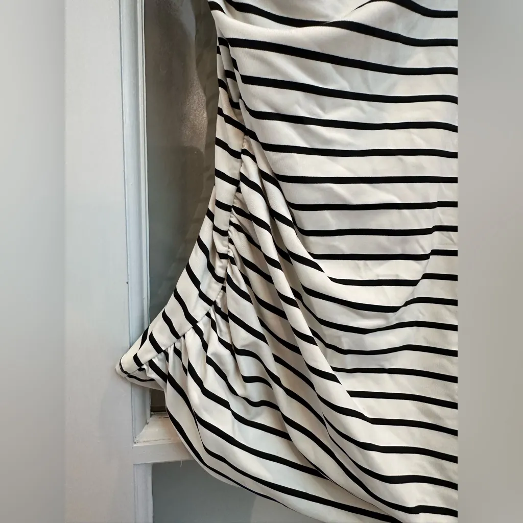 RL Lauren Ralph Lauren Black White Ruffled Striped Tankini Top Underwire Size 16 - Image 6