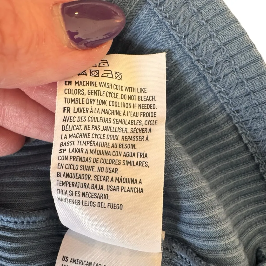 American Eagle - NWT Ribbed Collared Long Sleeve Mini Dress Blue Sz S - Image 8