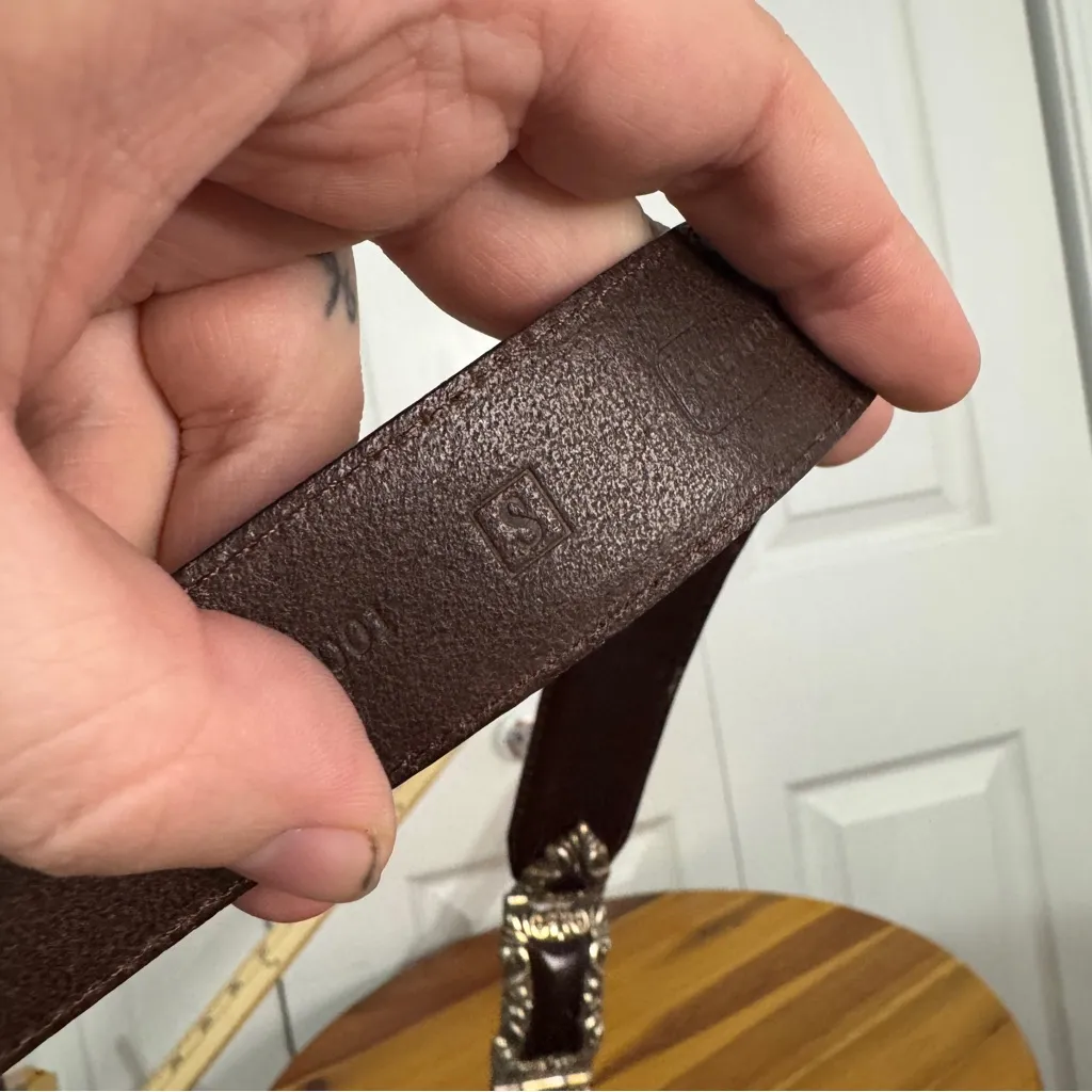 Fossil hinged Concho brown leather belt size small - Image 8