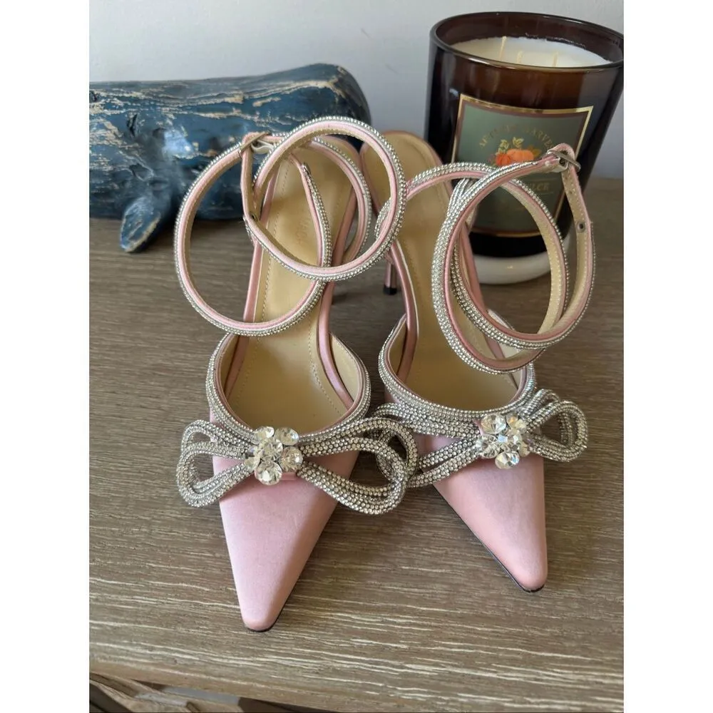 Mach & Mach Crystal Double Bow Pointed Toe Pump in Pink Size 36 / 5.5 - Image 3