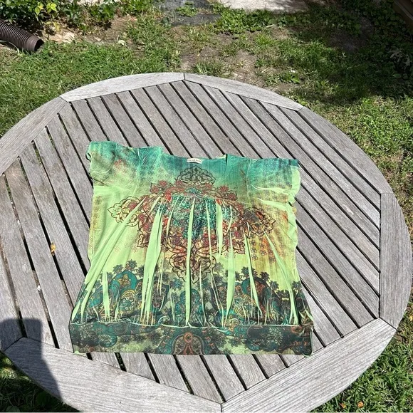 LIVE AND LET LIVE Shirt Top Petite XL Green Sublime Rhinestone Fairy Fall Light‎ - Image 2