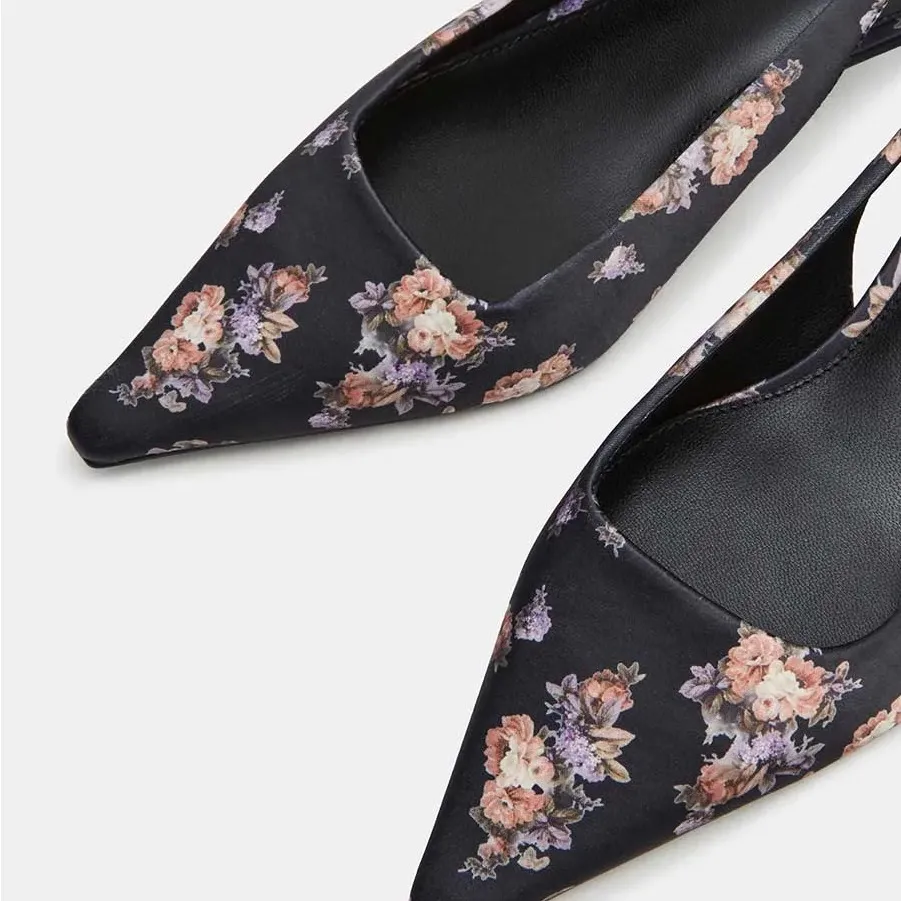 NEW Steve Madden Pointed Toe Kitten Heel Floral Printed Slingback Pumps - Image 2