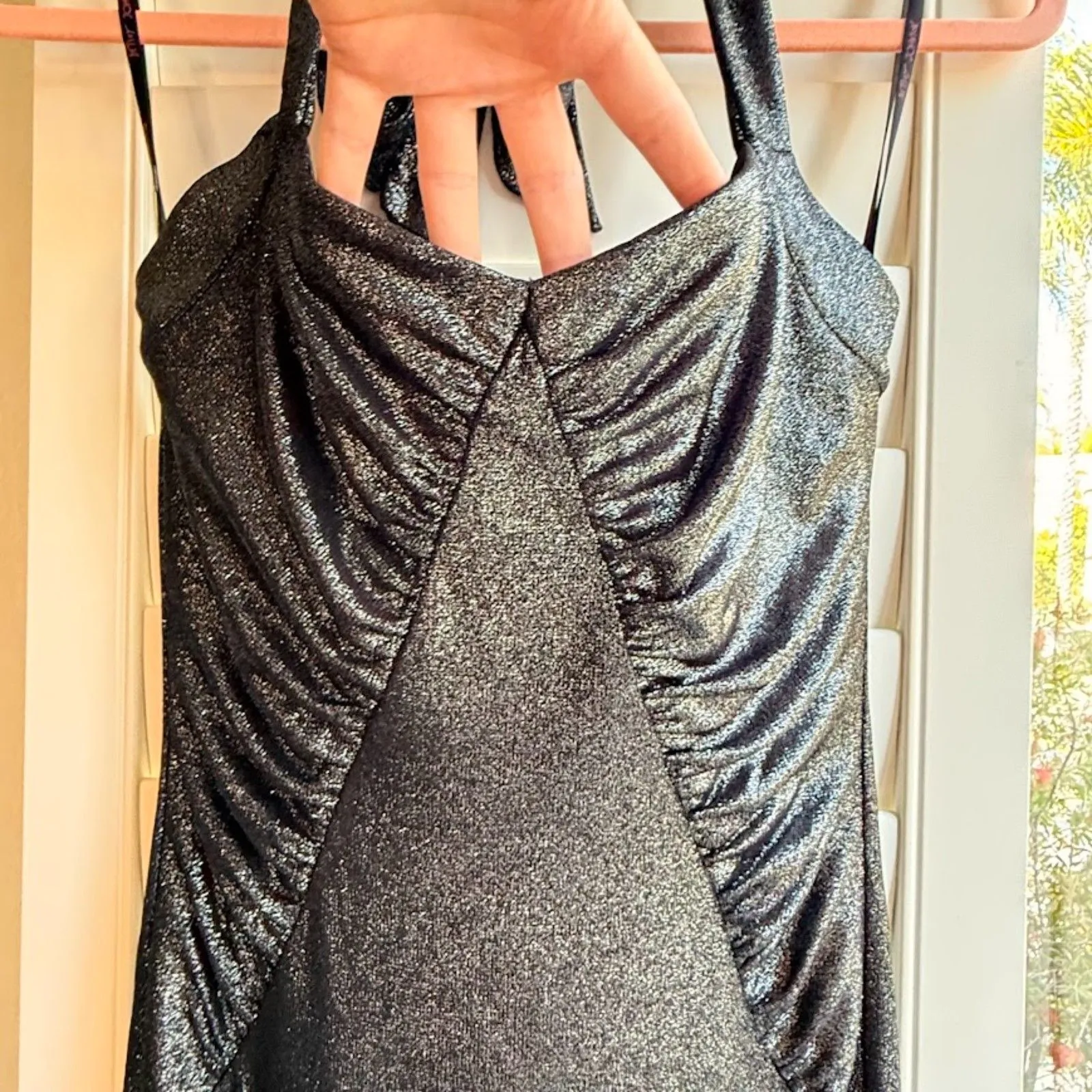 Vintage Betsey Johnson Halter Cocktail Dress in Metallic Black Silver size 4 Y2K - Image 3