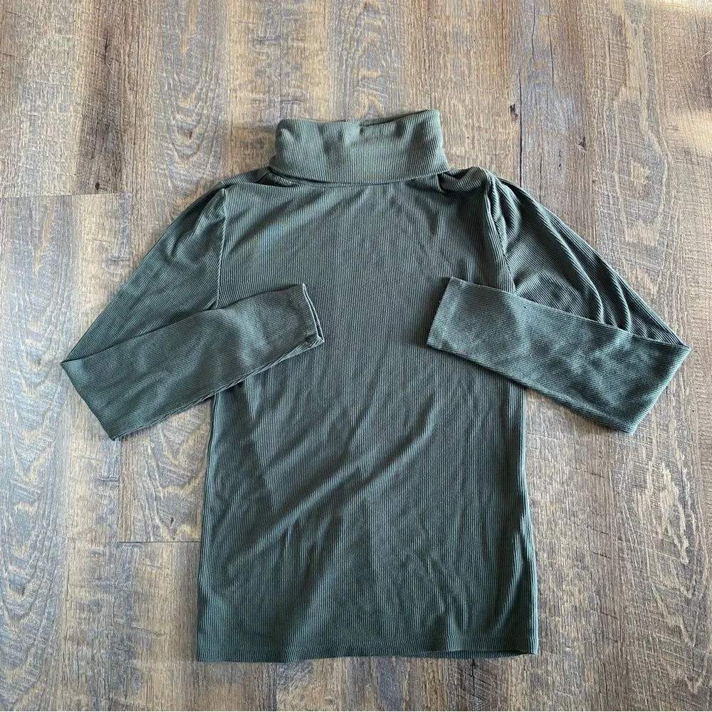 Loft Turtleneck Shirt Ribbed Long Sleeve XS Stretch Olive Green - Image 2