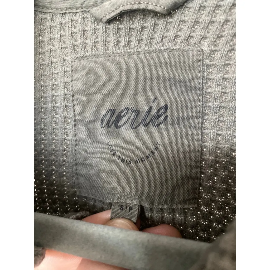 Aerie Oversized Sage Shacket Waffle Knit DISCONTINUED Button Up Quiet Luxury SP - Image 4