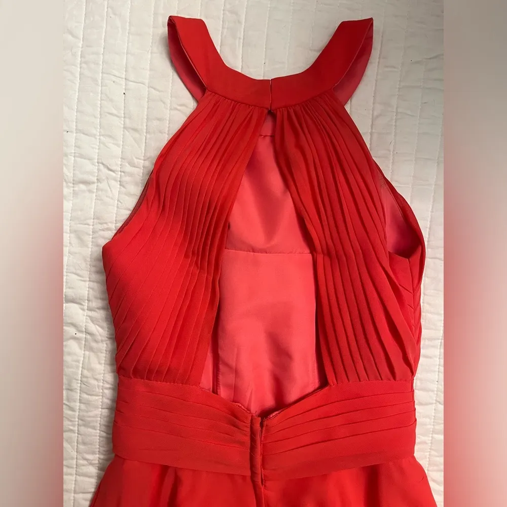 Allure Bridal coral open back chiffon maxi bridesmaid dress NWOT Red Size 4 - Image 4
